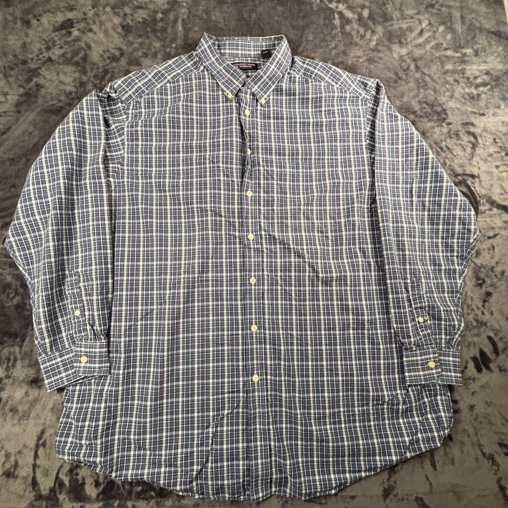 Roundtree & Yorke Button Down Shirt Mens 3XT Blue Plaid Long Sleeve Cotton